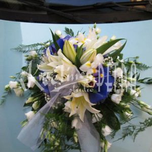 Svatební aranžmá na auto modro-bílé č. 161