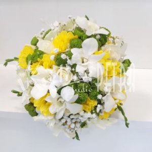 Žluto bílá kulatá svatební kytice č. 373