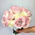 Overhanging wedding bouquet of roses, gypsophila and wax No. 556